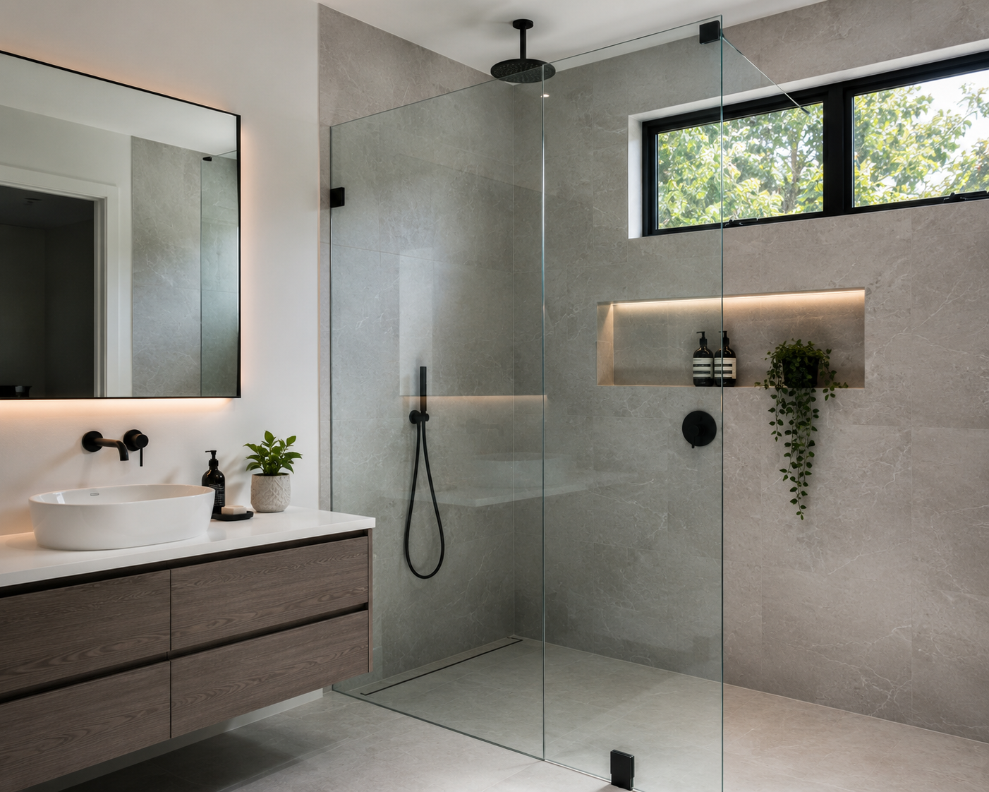 Contemporary frameless glass shower screen